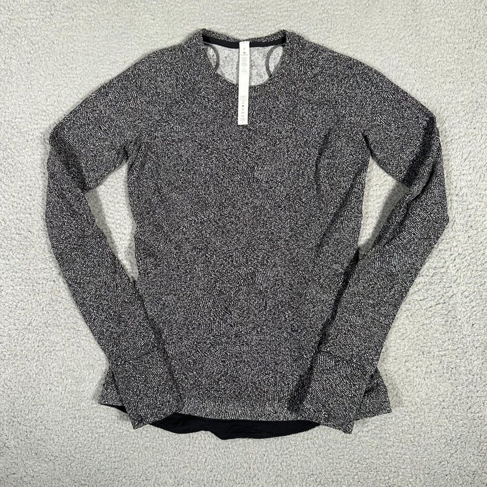 Lululemon Shirt Womens 6 Black White Pattern Its Rulu‎ Run Long Sleeve Active
